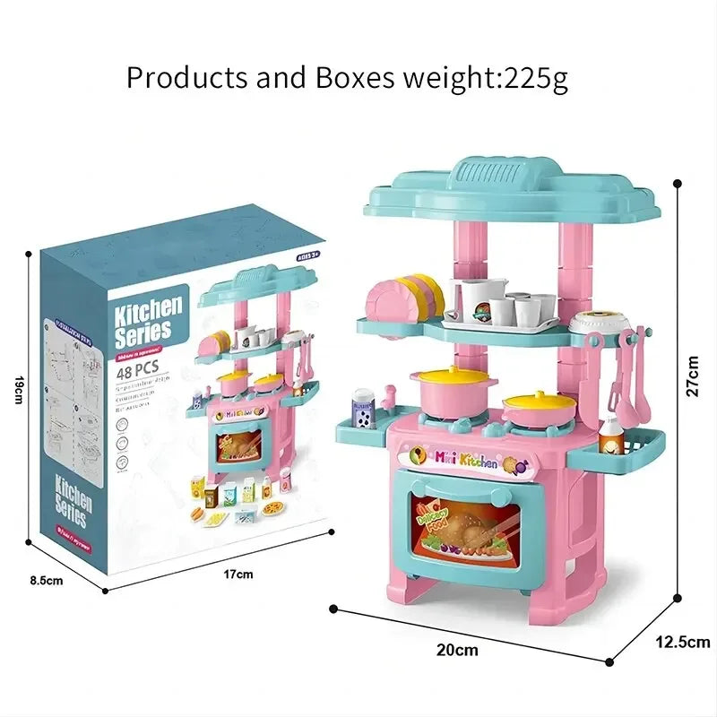 Mini Kitchen Counter Play Set DIY Simulated Cooking Food Tableware Play House Role Play Pretend Game Toy Gift Kid Boy Children