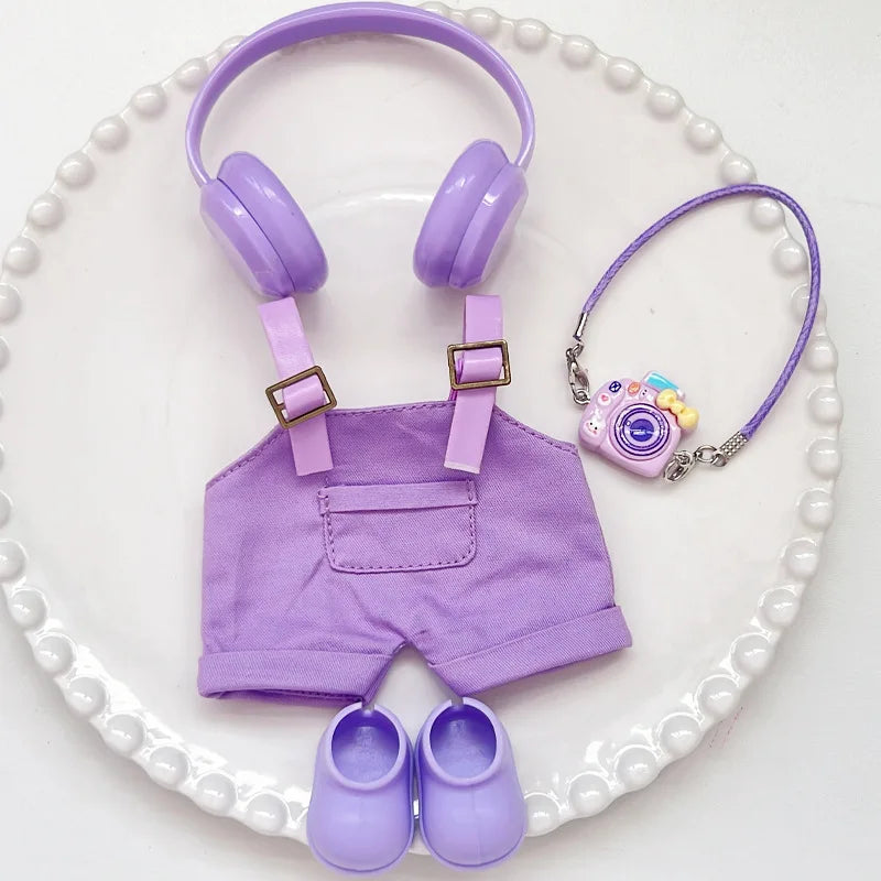 17cm Mini Plush Doll'S Clothes Outfit Accessories For Korea Kpop Exo Labubu Idol Dolls Macaron overalls Clothing Gift
